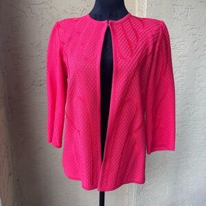 Misook Knit Cardigan Jacket Sz XS Pink Red Textured Open Front 3/4 Sleeve